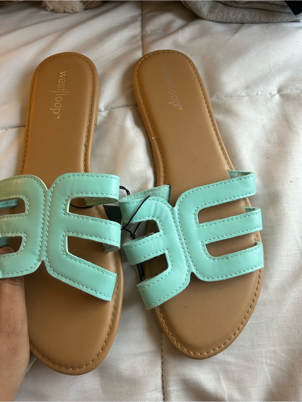 west loop Mint Green Cutout Slide Sandals